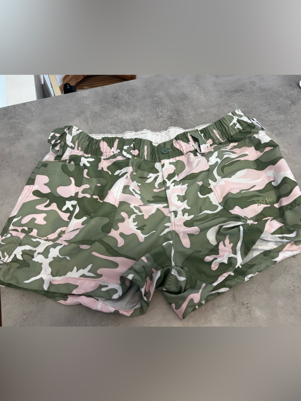 AFTCO Pink and Olive Camo Fishing Shorts